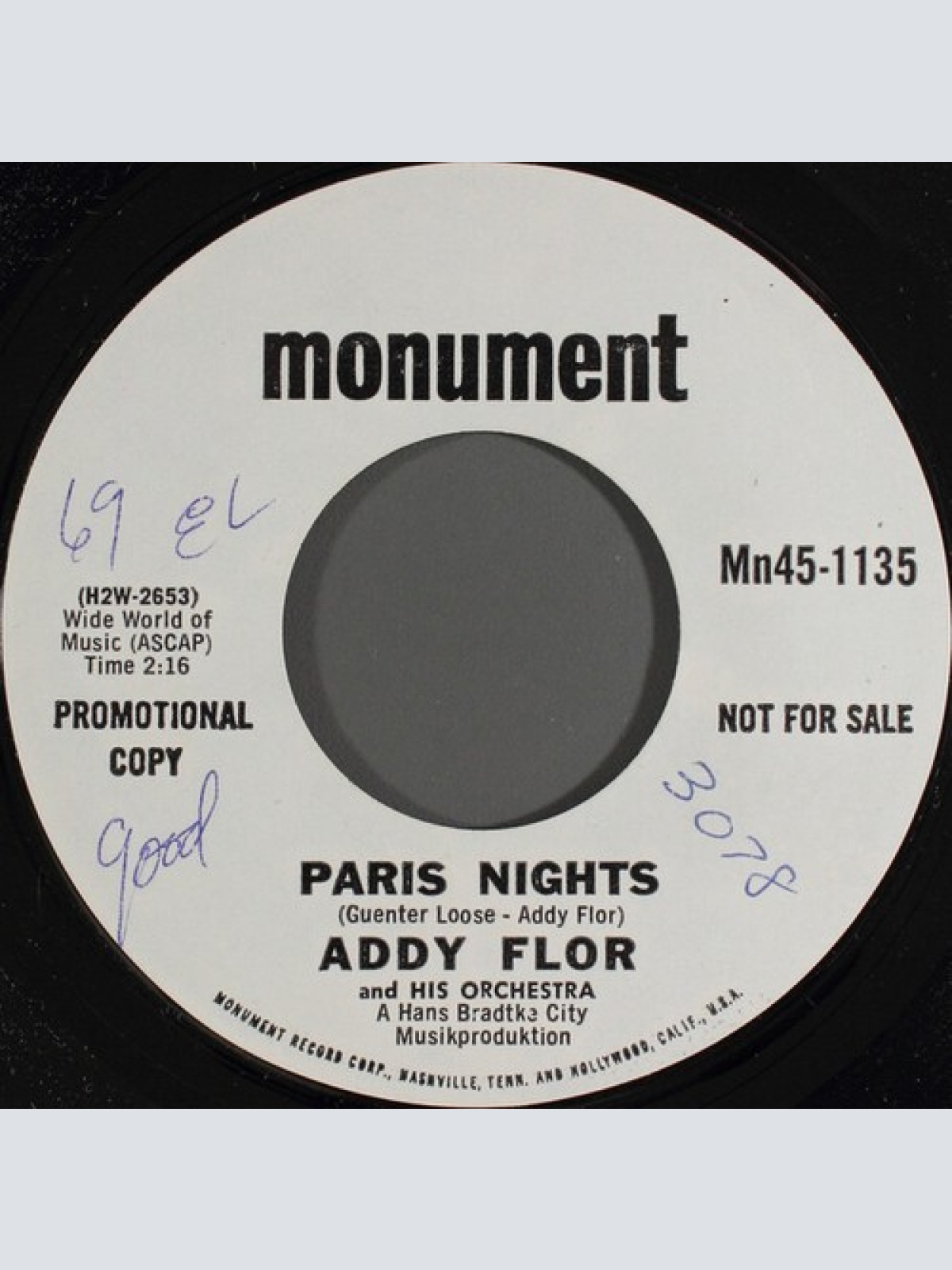 7", Promo Orchester Addy Flor - Paris Nights