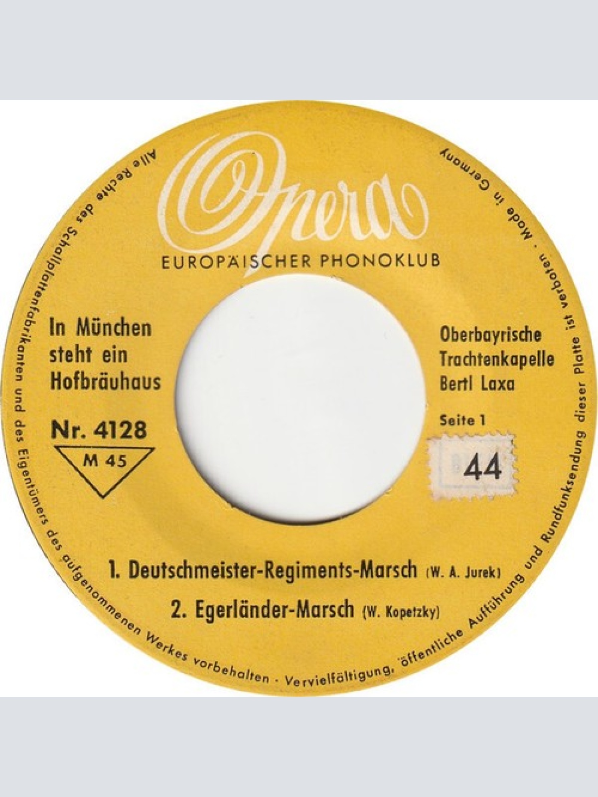 7", Mono, Club Oberbayrische Trachtenkapelle - In München Steht Ein Hofbräuhaus