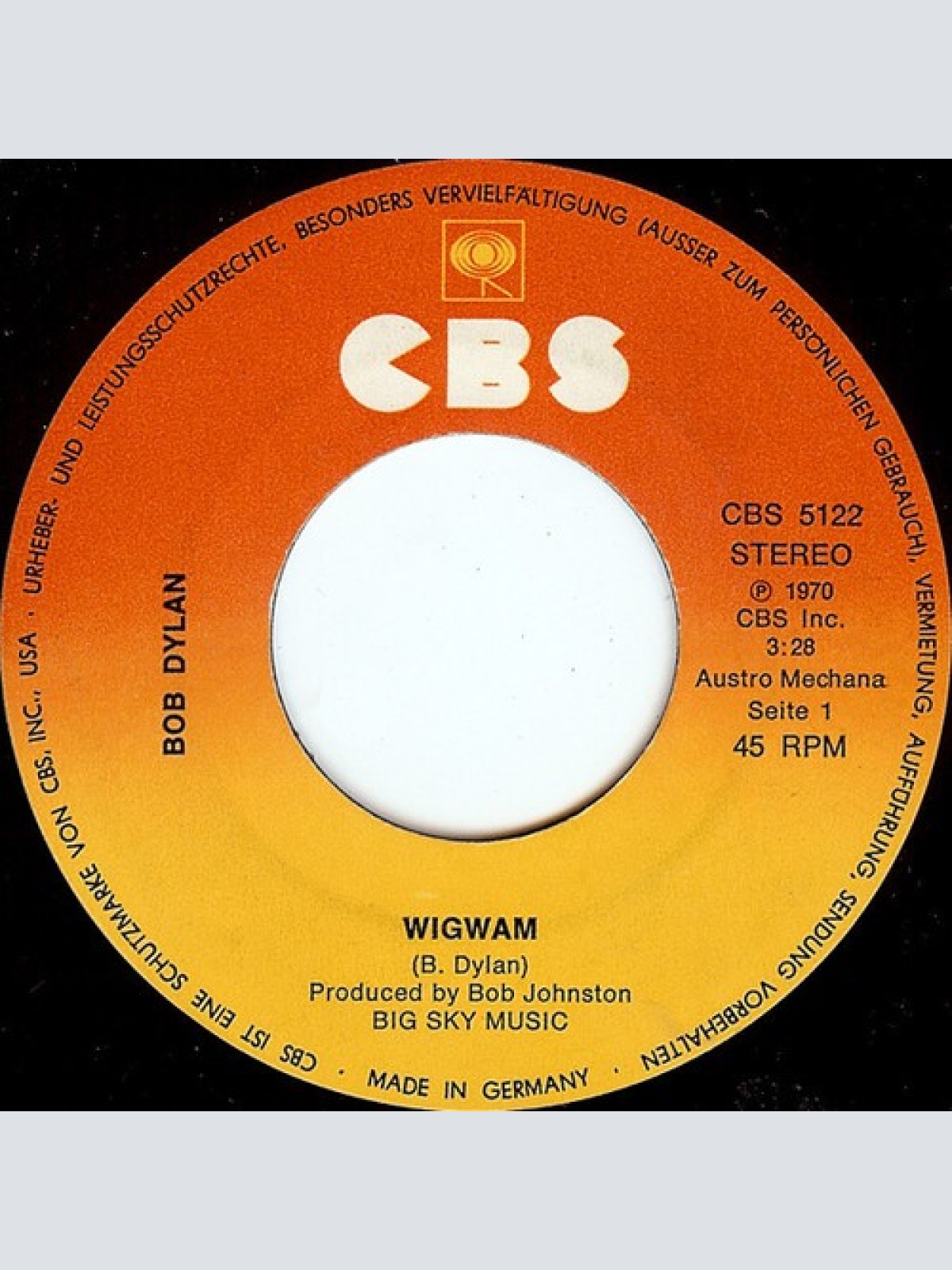 7", Single Bob Dylan - Wigwam / Copper Kettle