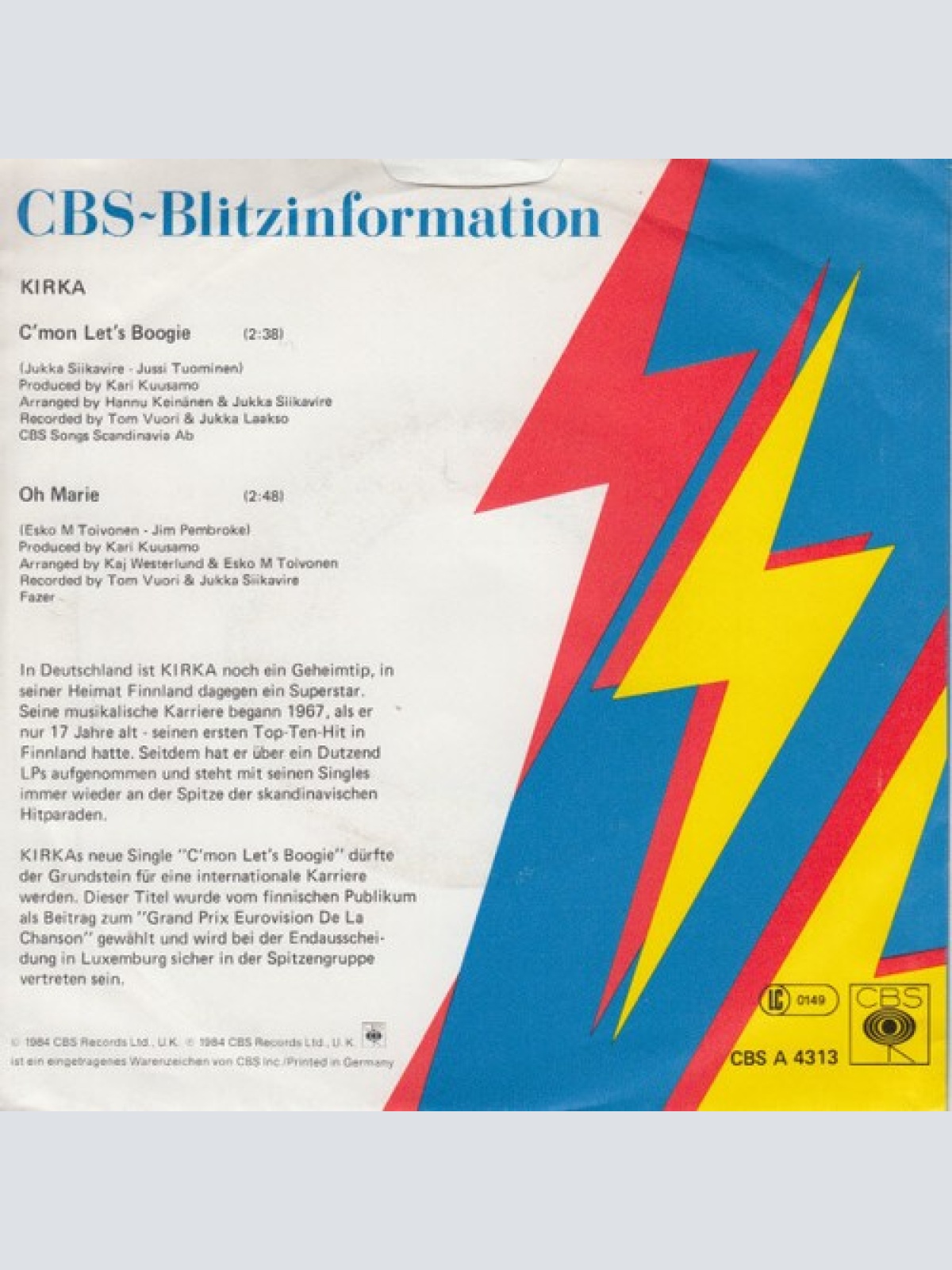 7", Single, Promo Kirka - C'Mon Let's Boogie