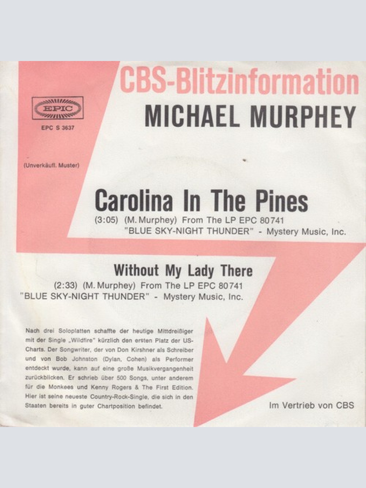 7", Single, Promo Michael Murphey* - Carolina In The Pines