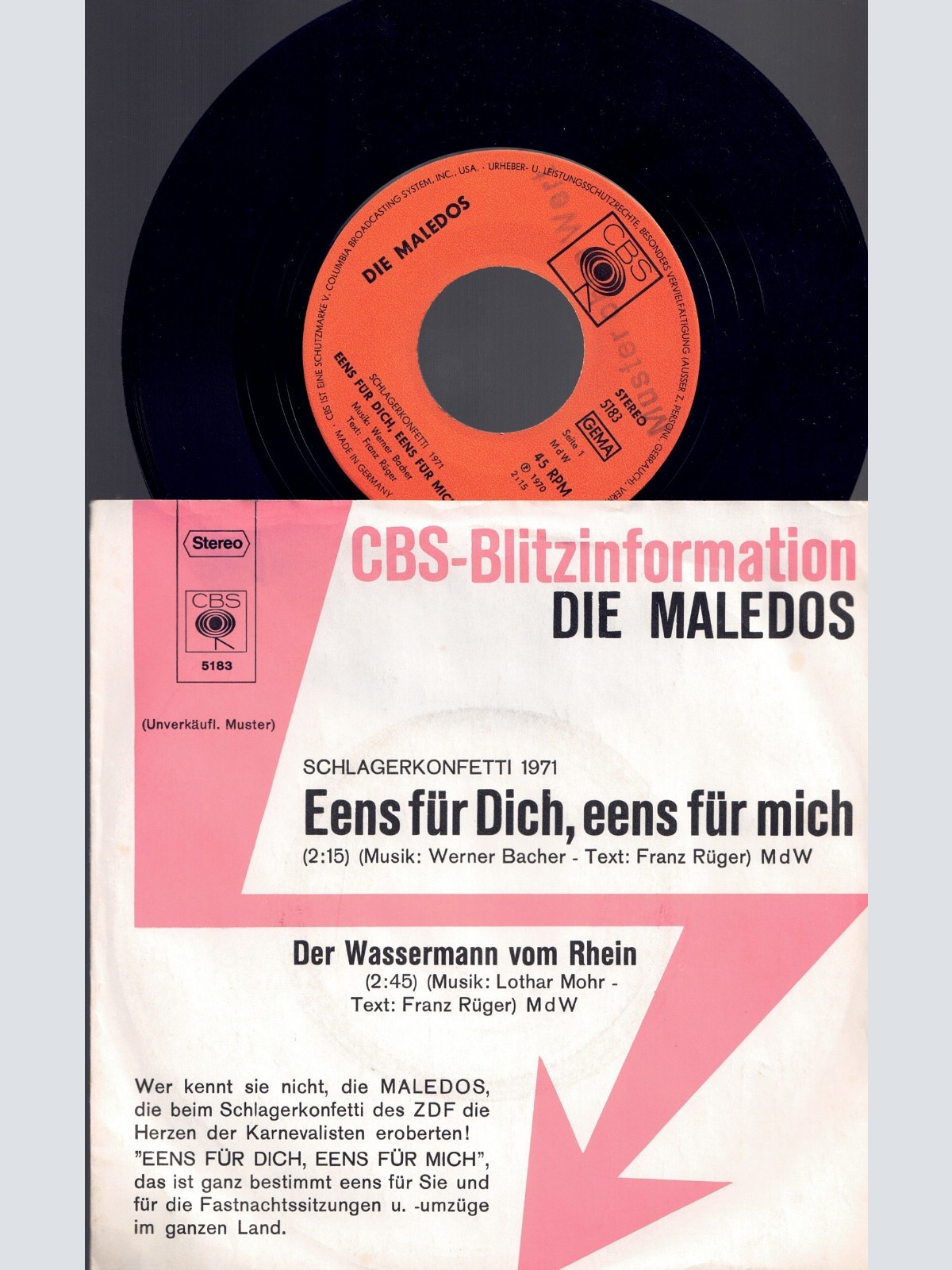 7"  Die Maledos Eeens für Dich eens für mich   / Promo