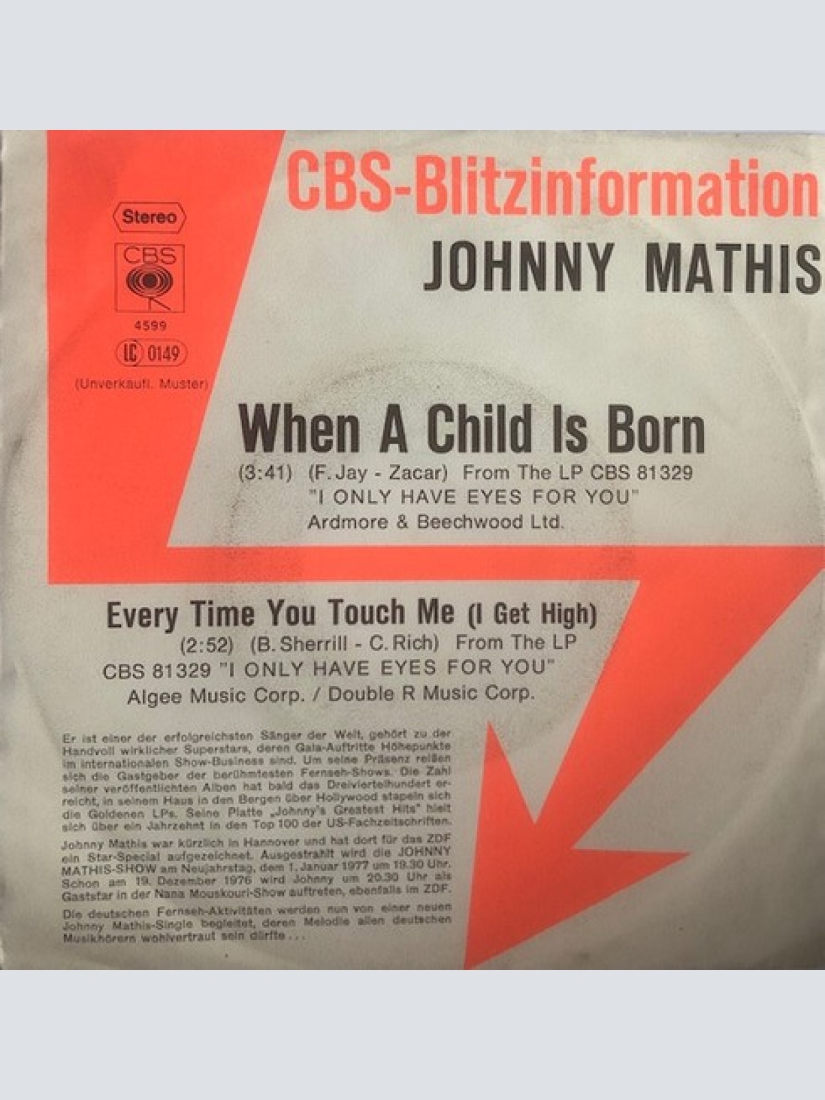 7", Single, Promo Johnny Mathis - When A Child Is Born