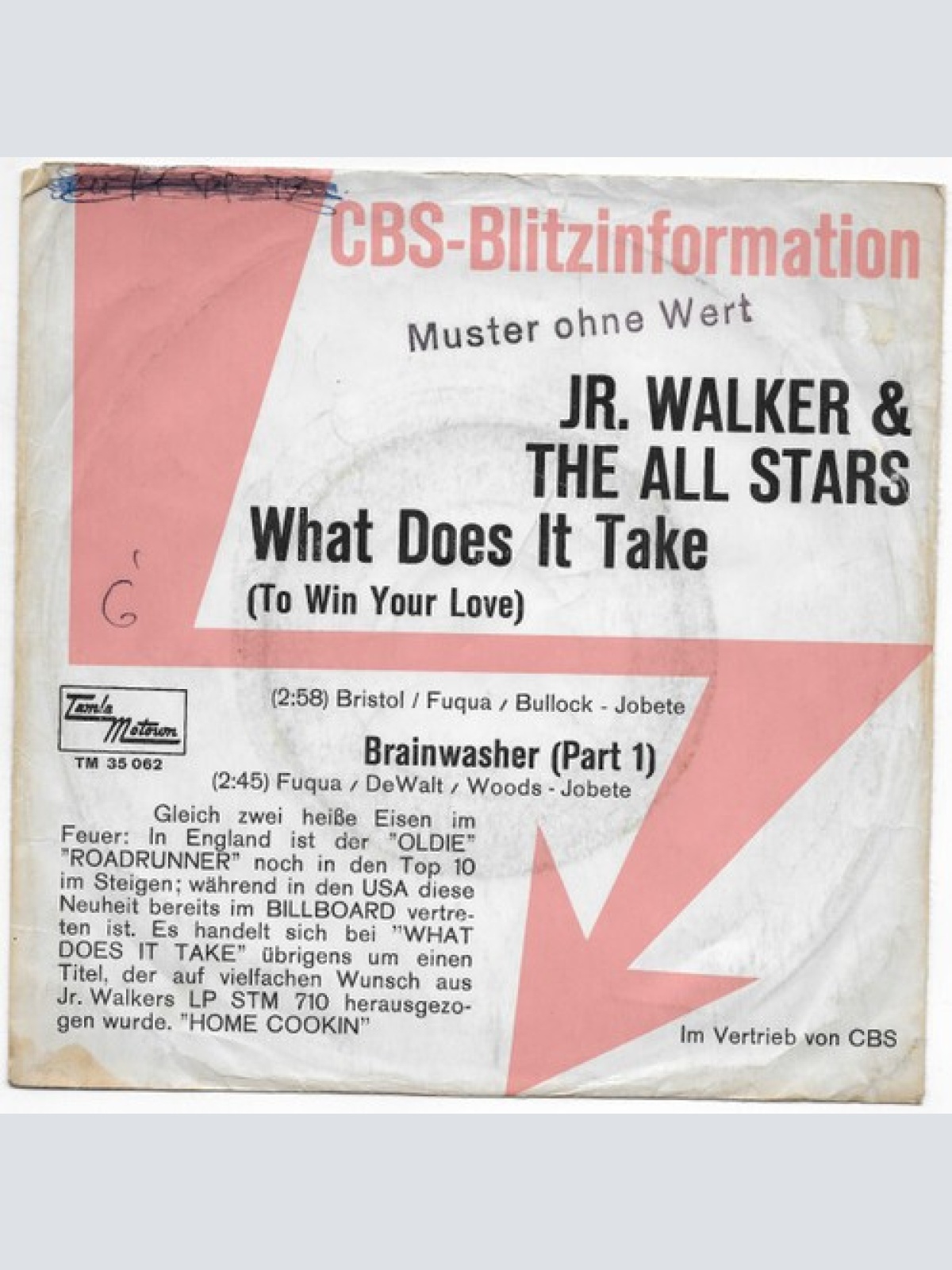 7", Single, Mono, Promo Junior Walker & The All Stars - What Does It Take (To...