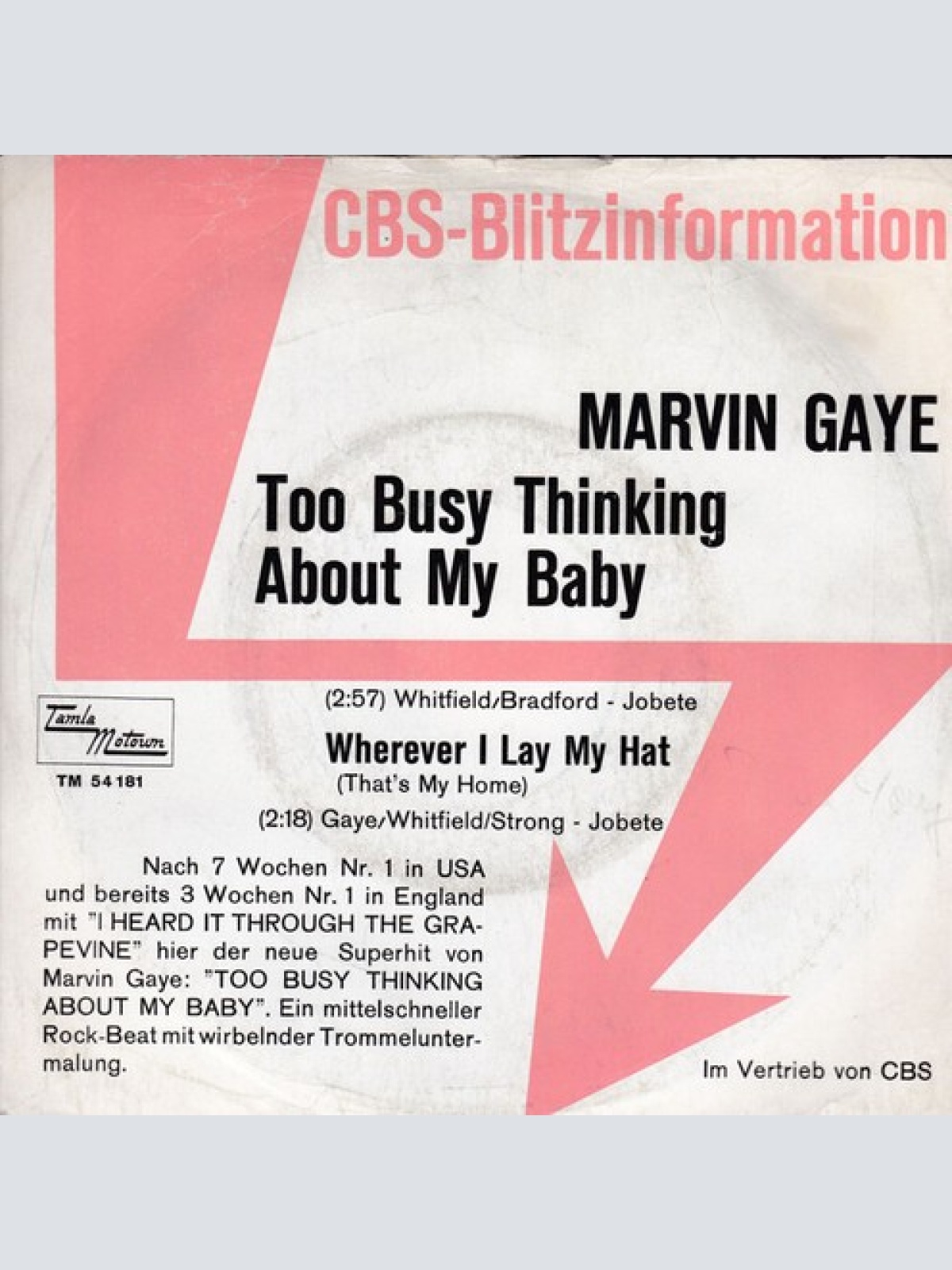 7", Single, Promo Marvin Gaye - Too Busy Thinking About My Baby / Wherever I ...
