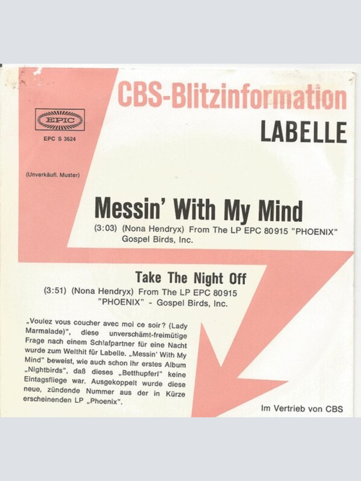 7", Single, Promo LaBelle - Messin'With My Mind