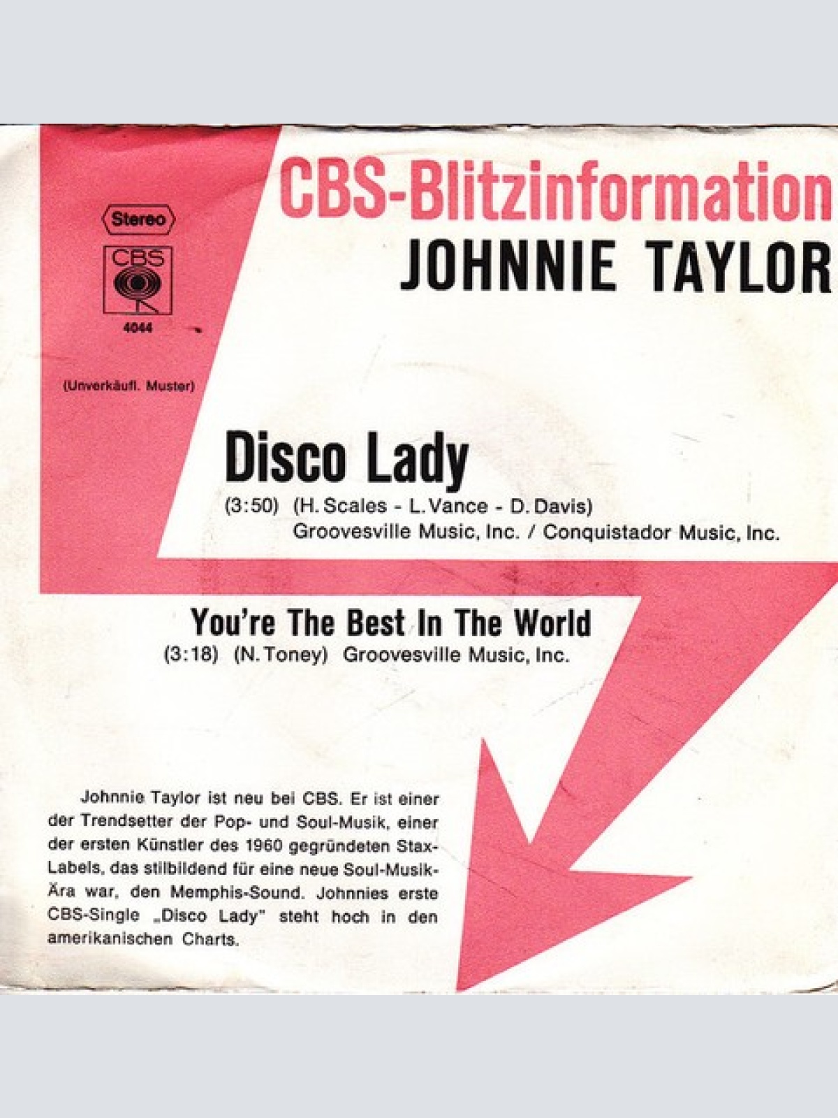 7", Single, Promo Johnnie Taylor - Disco Lady