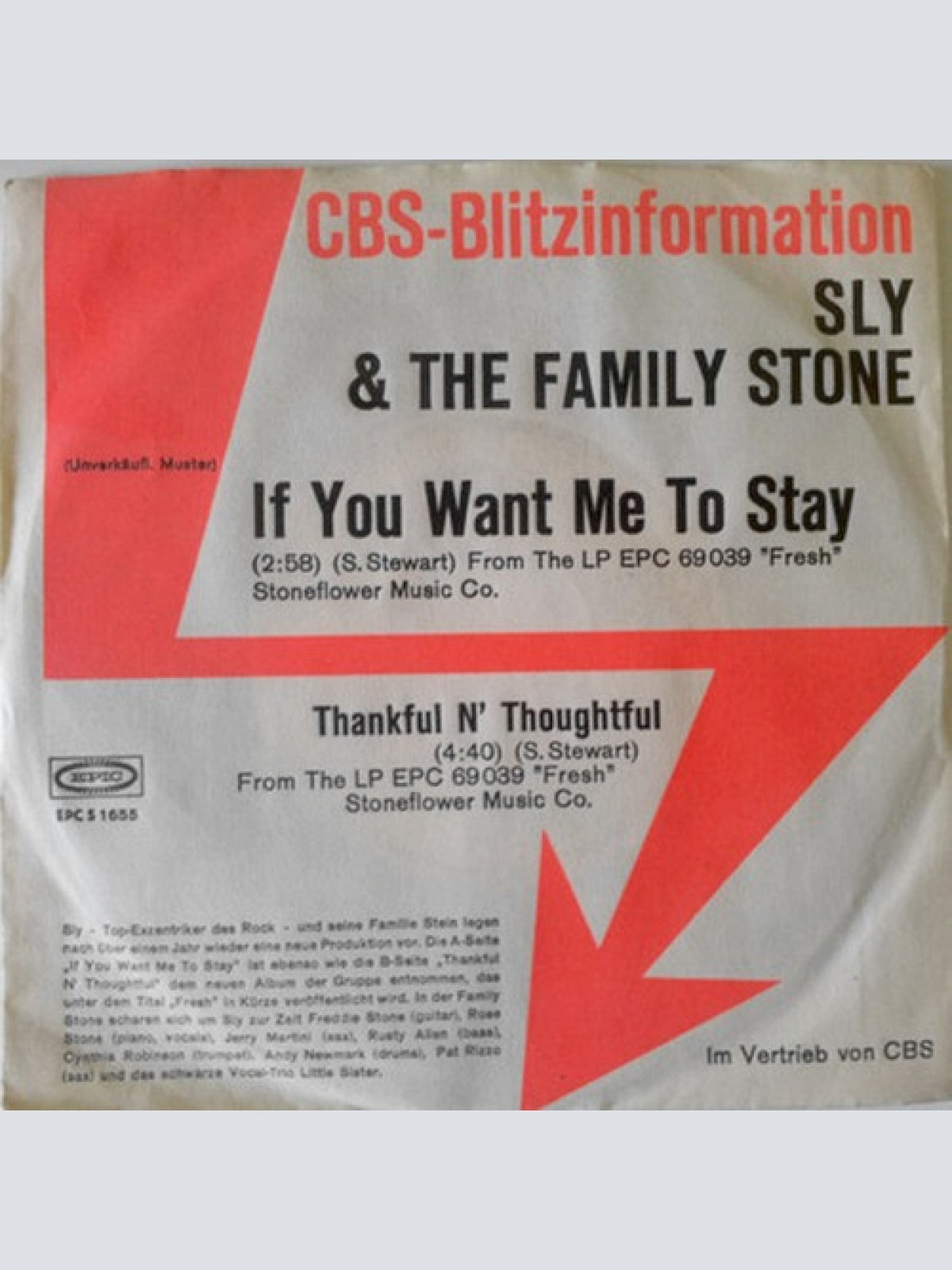 7", Single, Promo Sly & The Family Stone - If You Want Me To Stay / Thankful ...