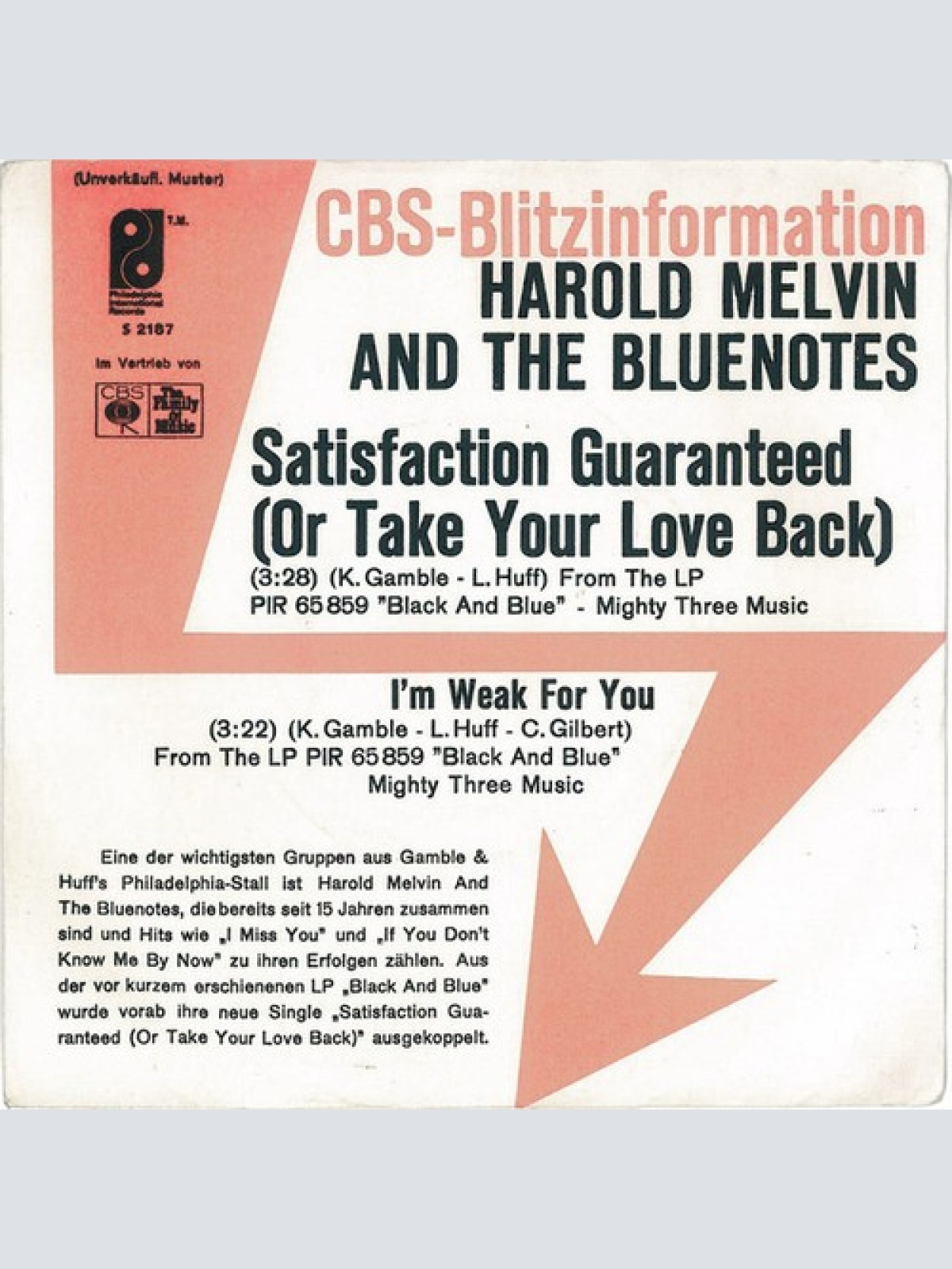 7", Single, Promo Harold Melvin And The Bluenotes* - Satisfaction Guaranteed ...
