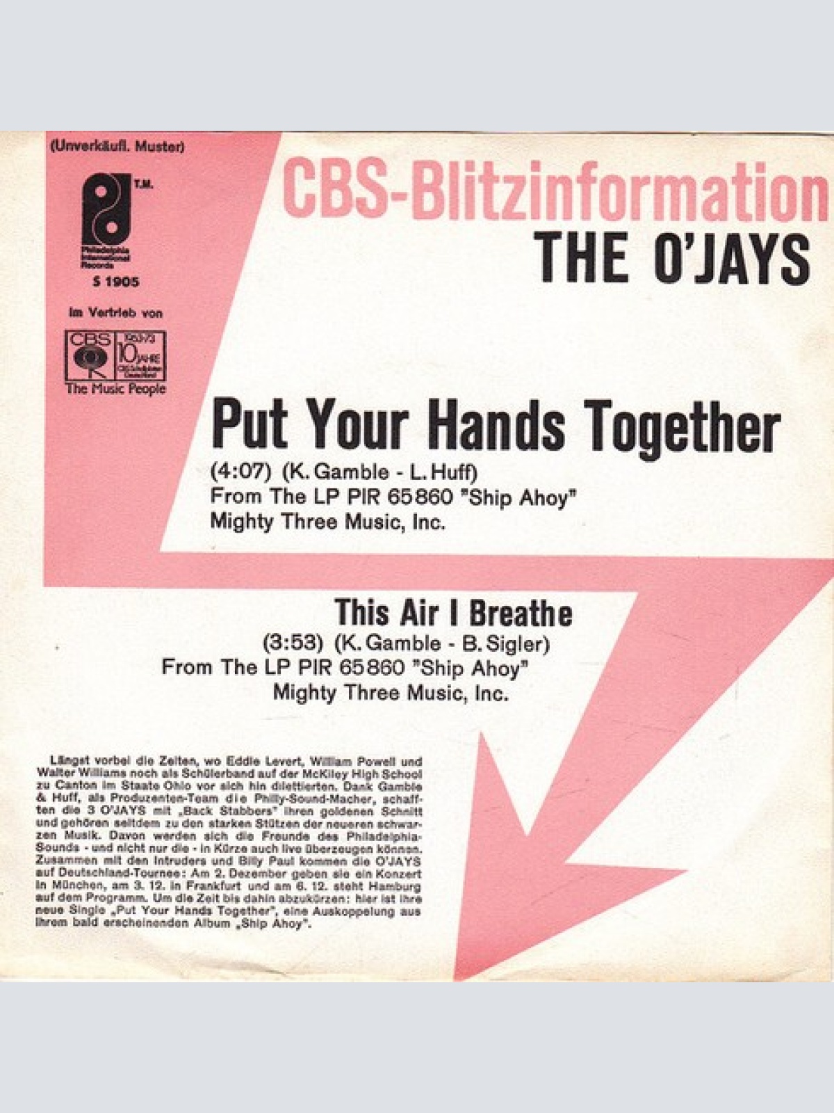 7", Single, Promo The O'Jays - Put Your Hands Together / This Air I Breathe