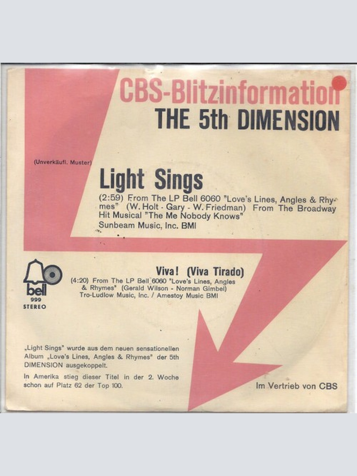 7", Single, Promo The 5th Dimension* - Light Sings