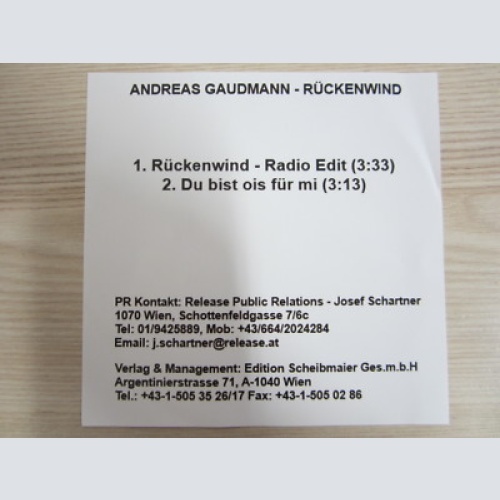 CD / ANDREAS GAUDMANN - RÜCKENWIND- PREISER REC.  / PROMO / MUSTER / AUSTRIA /