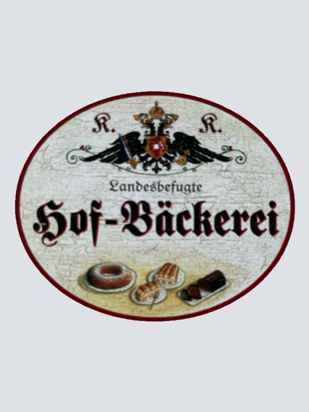 KuK Nostalgie Holzschild Landesbefugte Hof-Bäckerei Kuchen Torte Bäckerei Schild