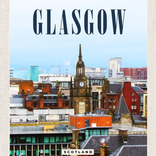 Schild Glasgow Scotland Schottland Stadt Blick 12x18 20x30 30x40 Blech od. Holz