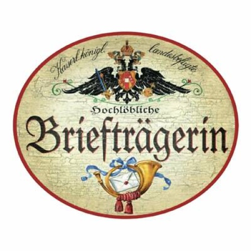 Kuk nostalgie holzschild briefräger briefträgerin