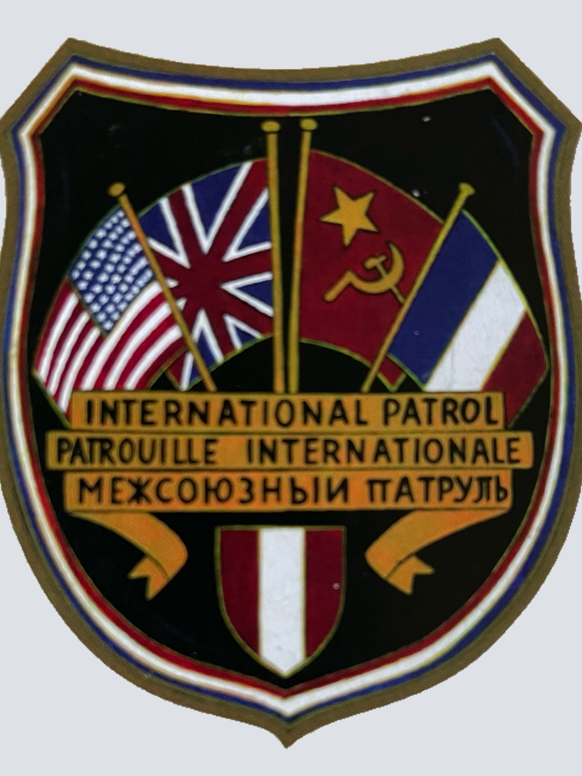 Nostalgie Holzschild International Patrol Wappen  Schild