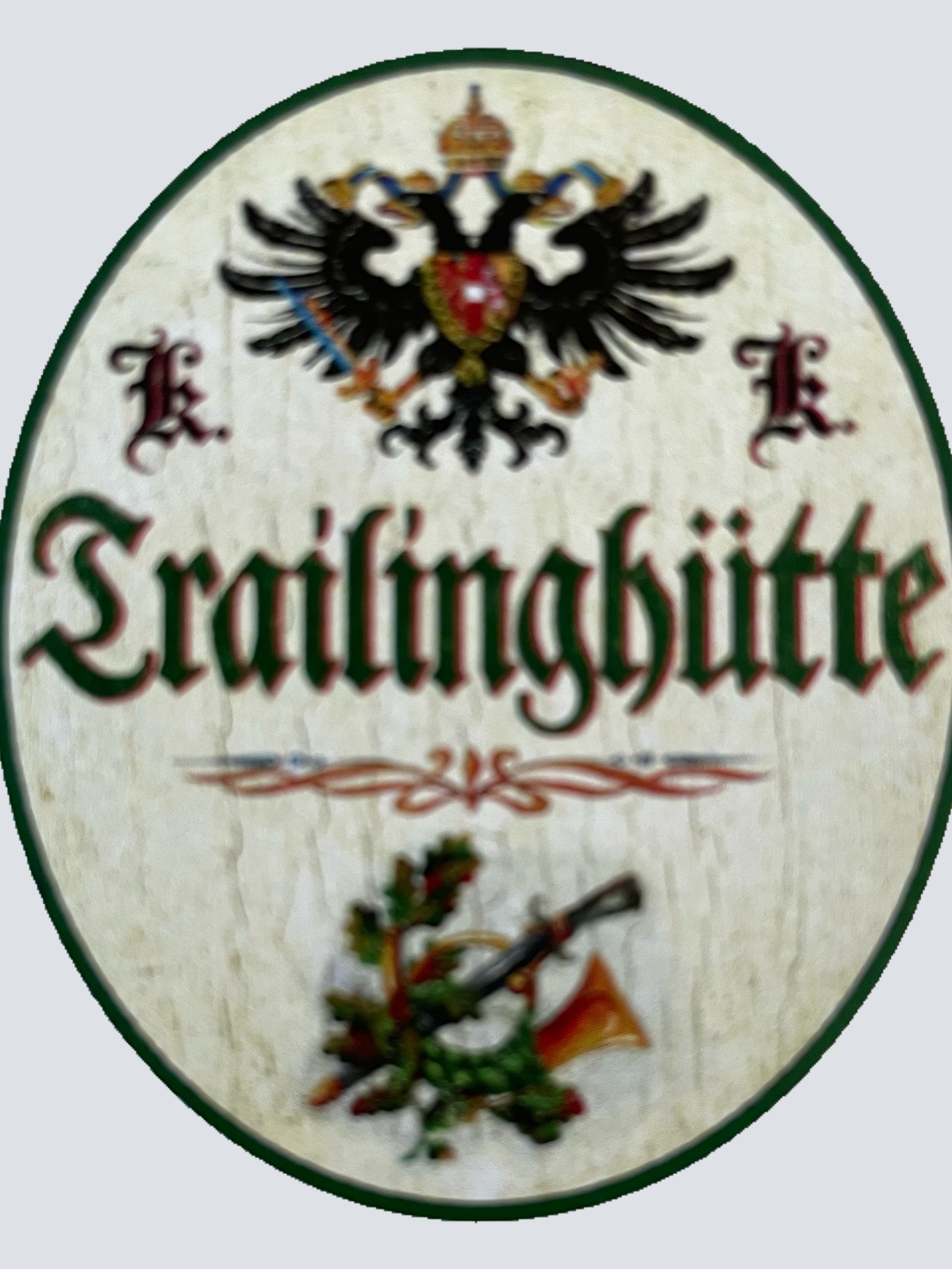 KuK Nostalgie Holzschild Trailinghütte Trailing Fährten Kesen Jagd Jagen Schild