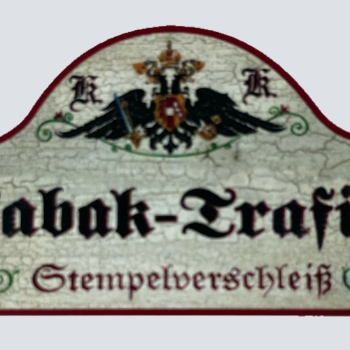 KuK Nostalgie Holzschild Tabak-Trafik Stempelverschleiß Kiosk Zigaretten Schild