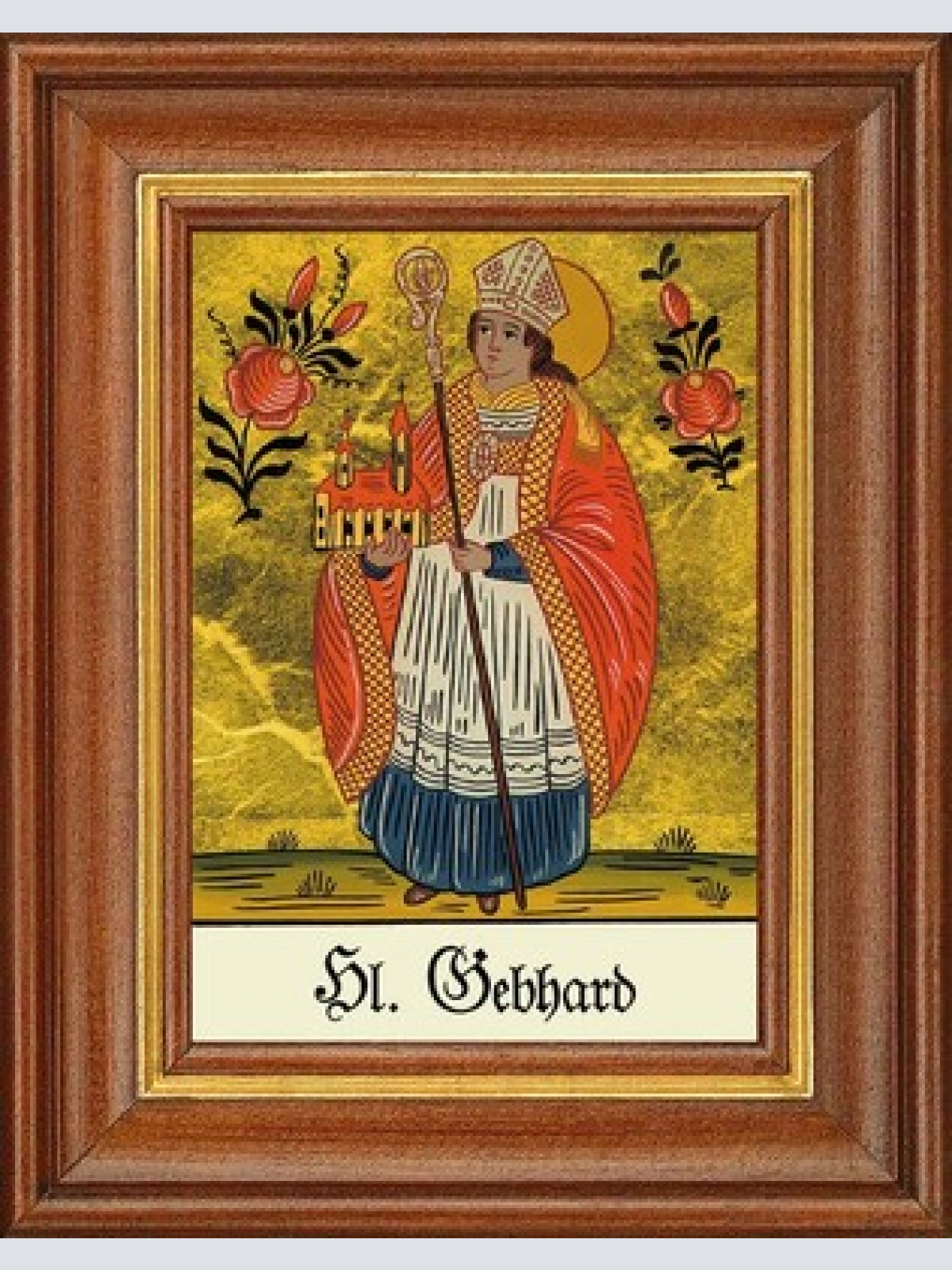 Hinterglasbild - heiliger gebhard - patronatsbild taufe namenspatron 12,7x16
