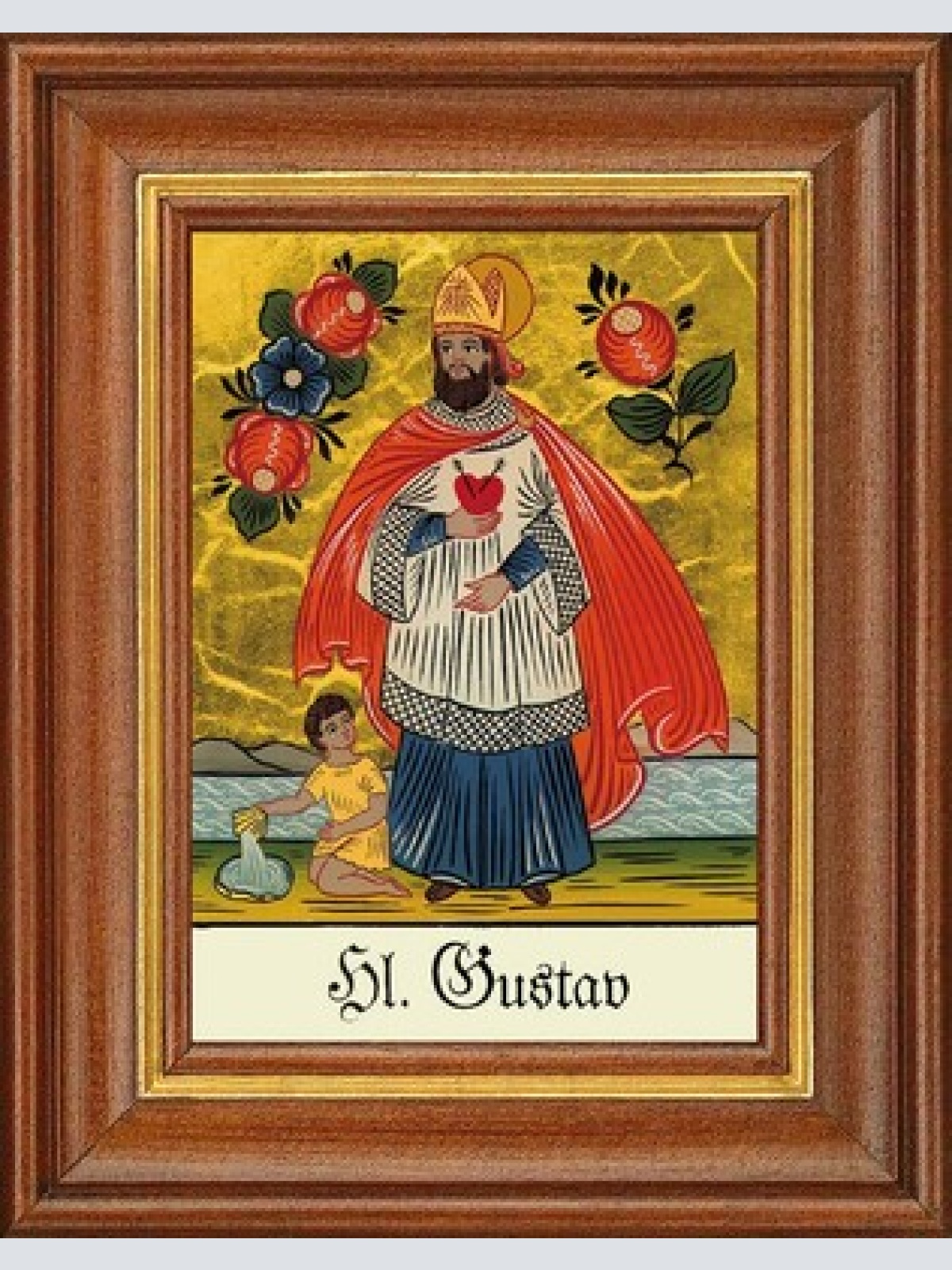 Hinterglasbild - heiliger gustav - patronatsbild taufe namenspatron 12,7x16