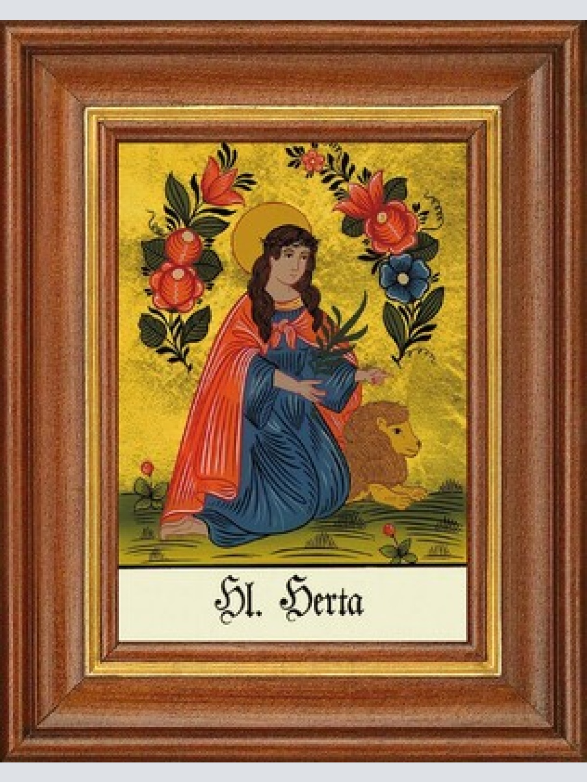 Hinterglasbild - heilige herta - patronatsbild taufe namenspatron 12,7x16