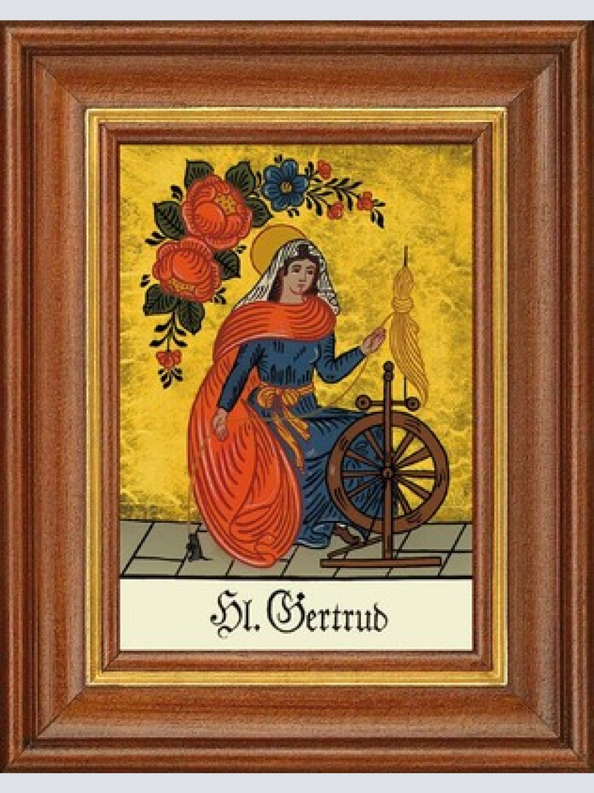Hinterglasbild - heilige gertrud - patronatsbild taufe namenspatron 12,7x16