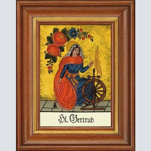 Hinterglasbild - heilige gertrud - patronatsbild taufe namenspatron 12,7x16