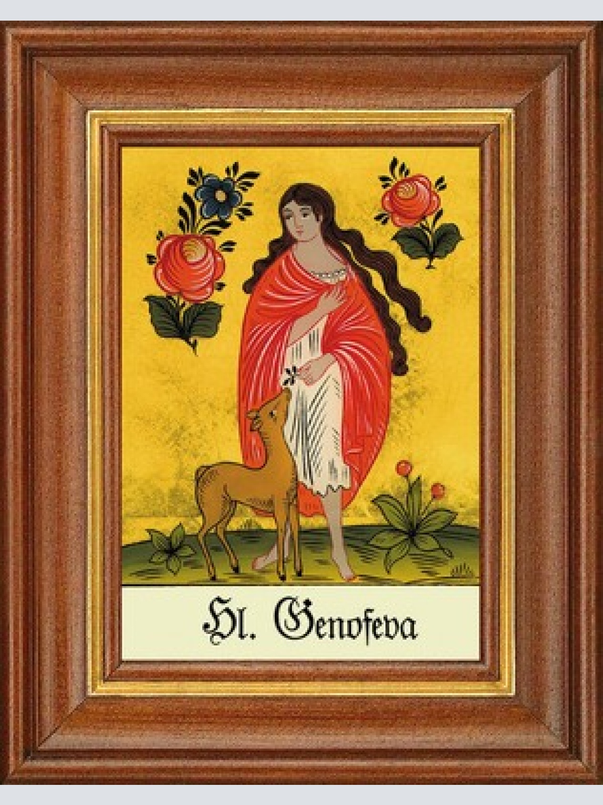 Hinterglasbild - heilige genofeva - patronatsbild taufe namenspatron 12,7x16