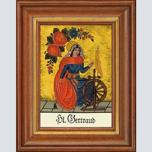 Hinterglasbild - heilige gertraud - patronatsbild taufe namenspatron 12,7x16