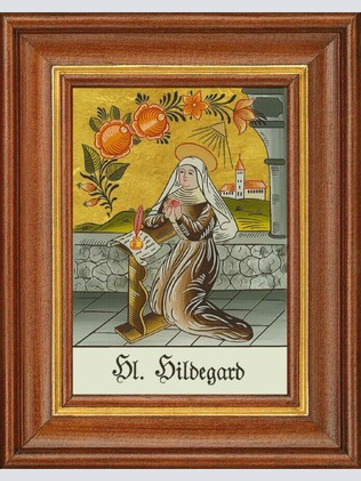 Hinterglasbild - heilige hildegard - patronatsbild taufe namenspatron 12,7x16