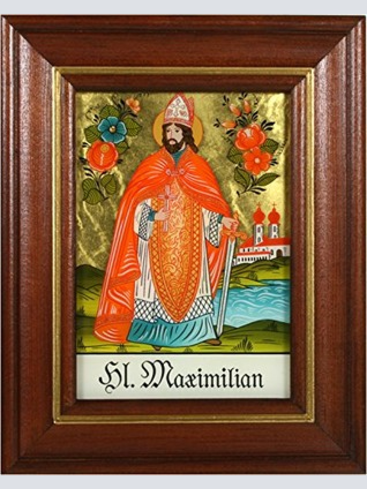 Hinterglaswerkstätten - Hinterglasbild/Patronatsbild Hl. Maximilian mit braun