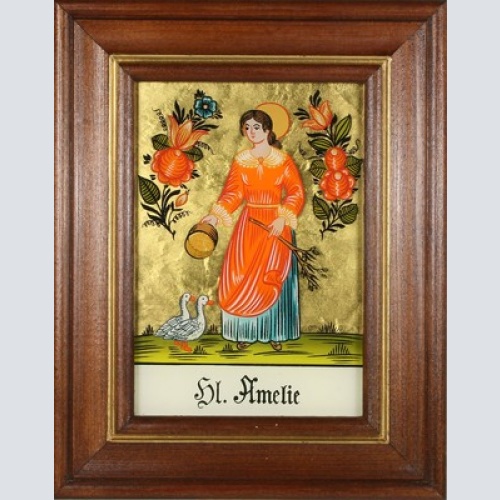 Hinterglaswerkstätten - Hinterglasbild/Patronatsbild Hl. Amelie mit braun