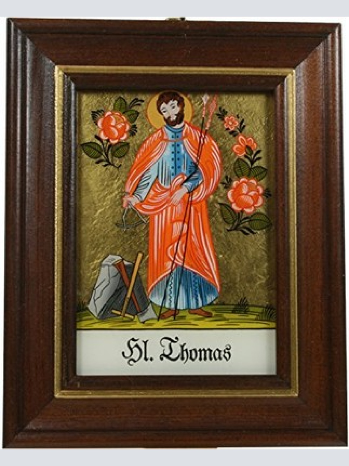 Hinterglaswerkstätten - Hinterglasbild/Patronatsbild Hl. Thomas mit braun