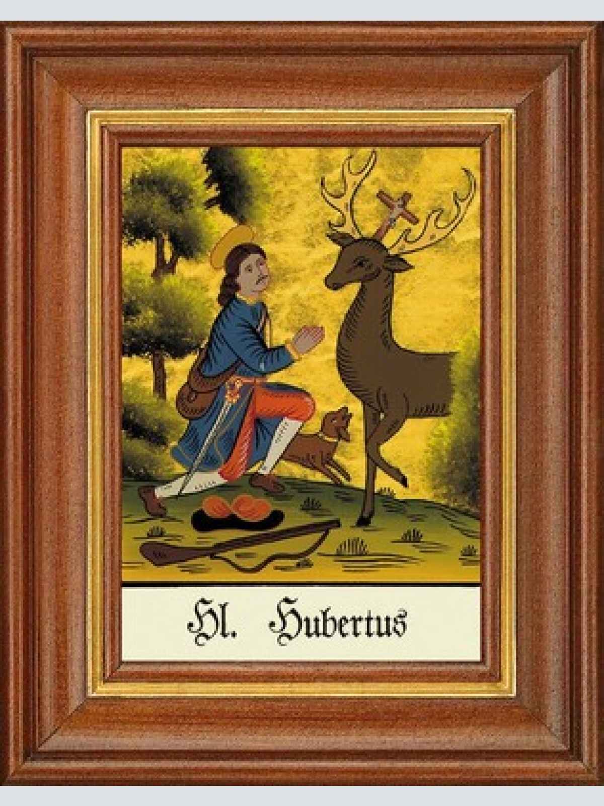 Hinterglasbild - heiliger hubertus - patronatsbild taufe namenspatron 12,7x16