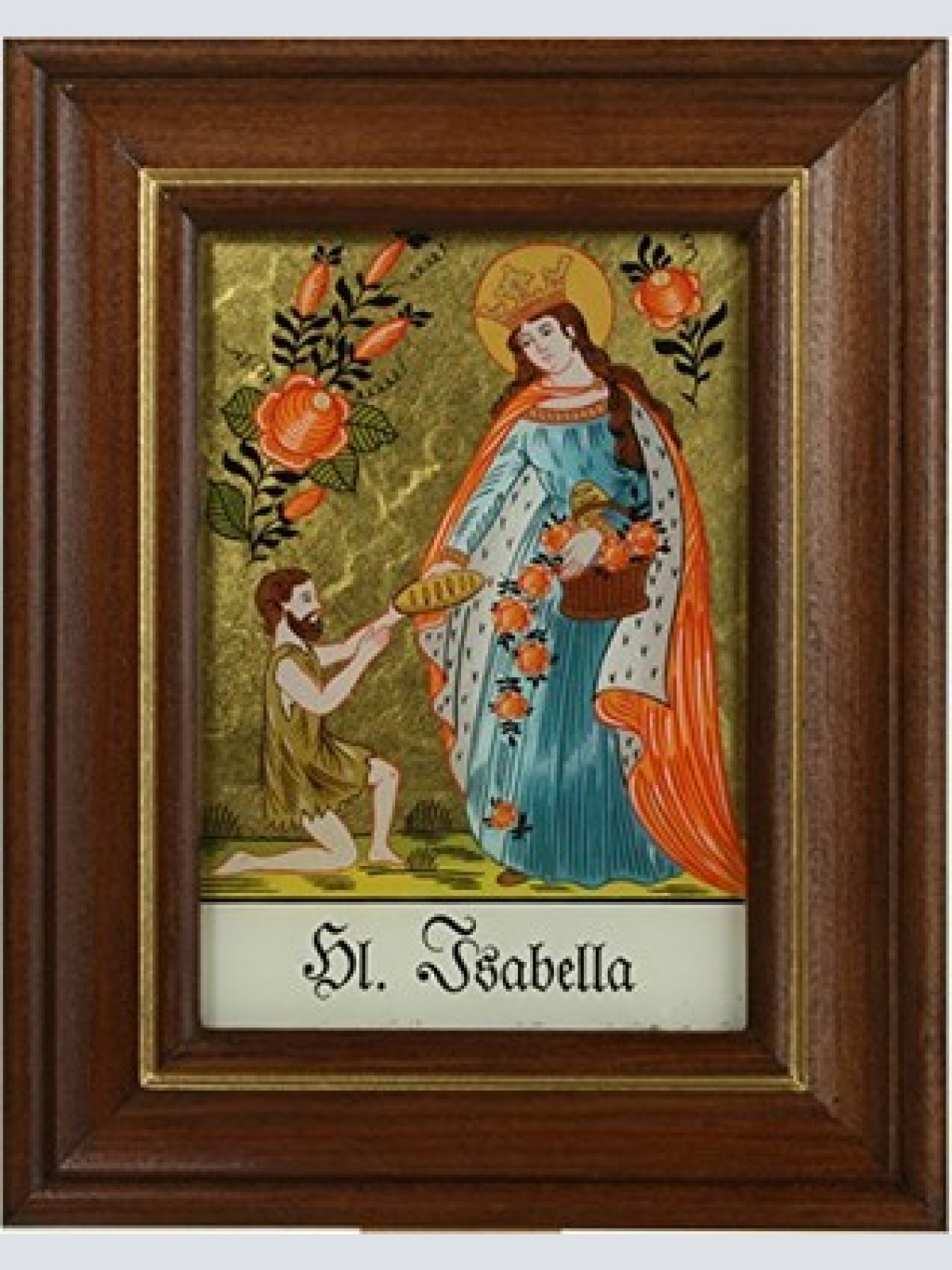 Hinterglaswerkstätten - Hinterglasbild / Patronatsbild Hl. Isabella mit braun