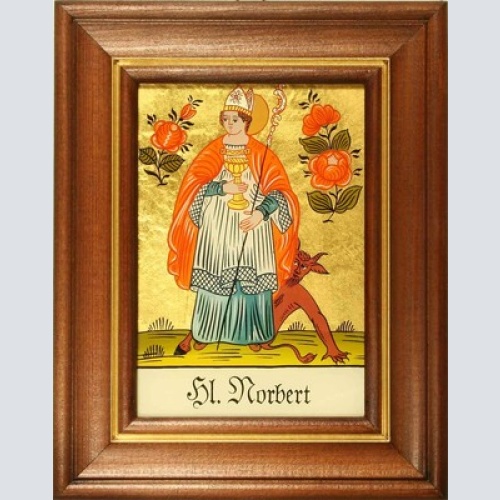Hinterglaswerkstätten - Hinterglasbild/Patronatsbild Hl. Norbert mit braun