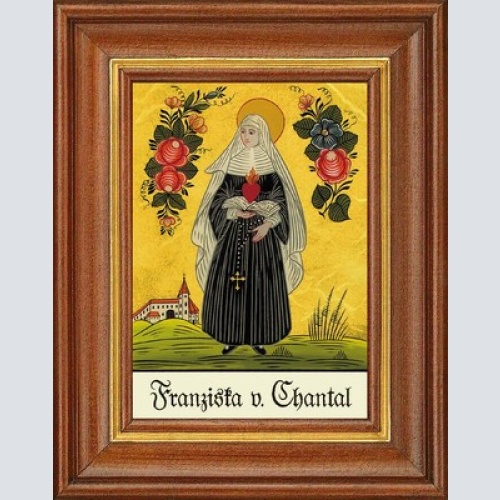 Hinterglasbild - franziska v. chantal - patronatsbild taufe namenspatron 12,7x16