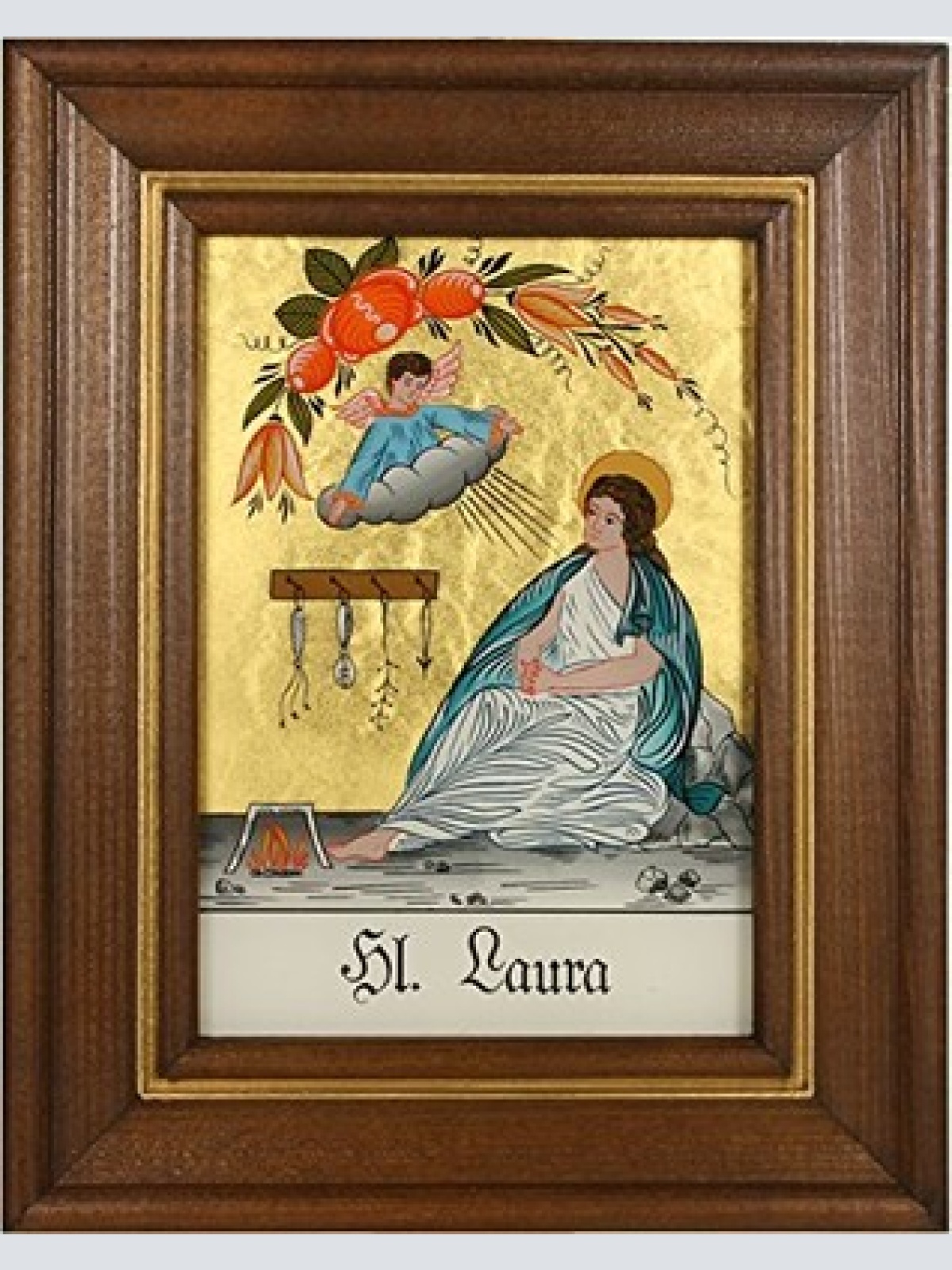 Hinterglaswerkstätten - Hinterglasbild/Patronatsbild Hl. Laura mit braun