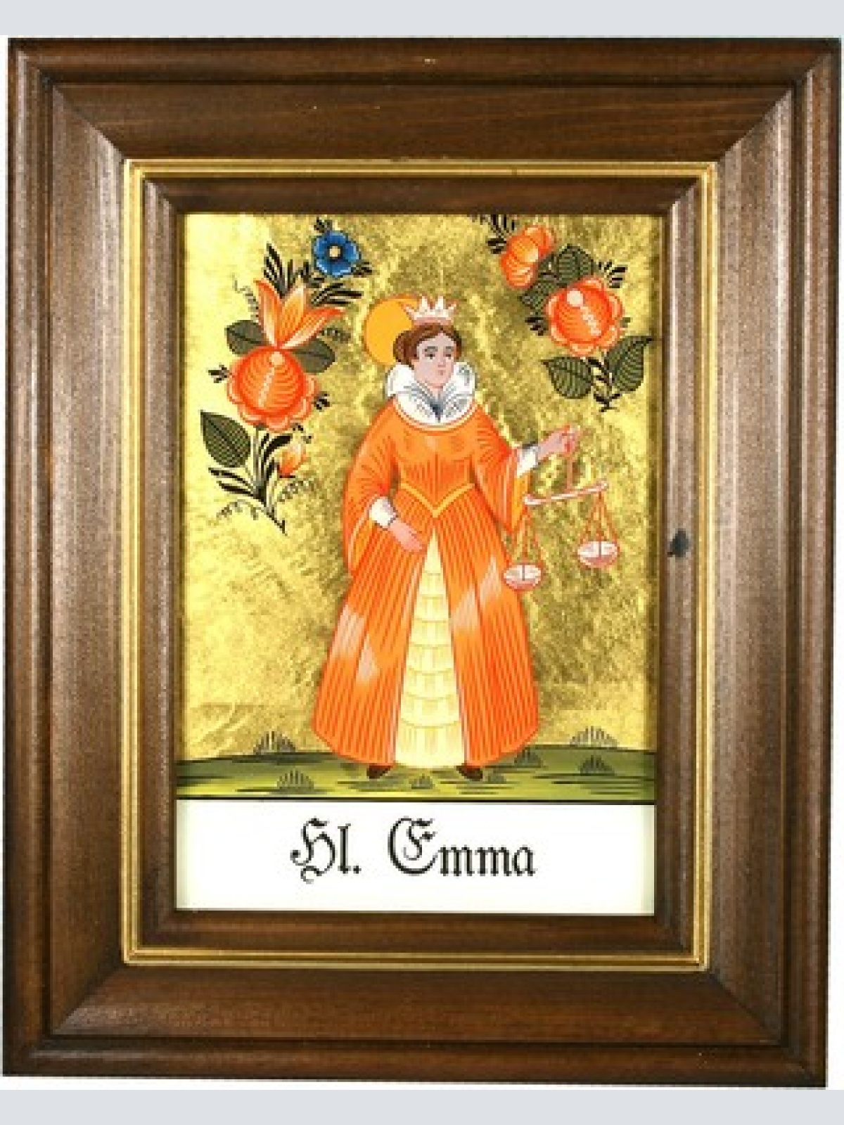 Hinterglaswerkstätten - Hinterglasbild/Patronatsbild Hl. Emma mit braun