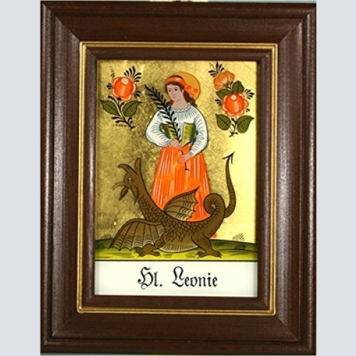 Hinterglaswerkstätten - Hinterglasbild / Patronatsbild Hl. Leonie mit braun