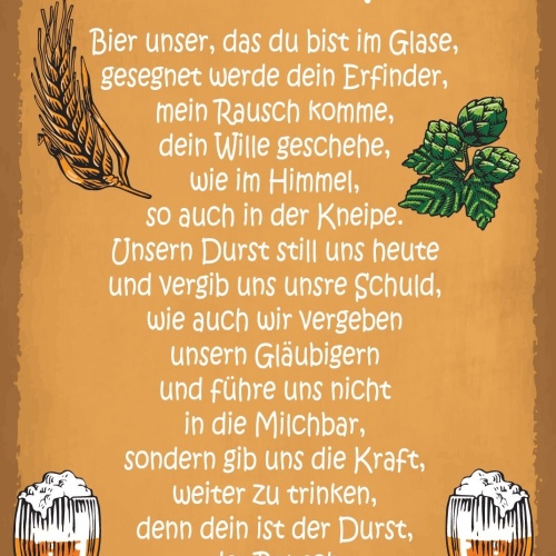 Schild Bier Unser Gebet Prost Glas Alkohol 12x18 / 20x30 / 30x40 Blech od. Holz