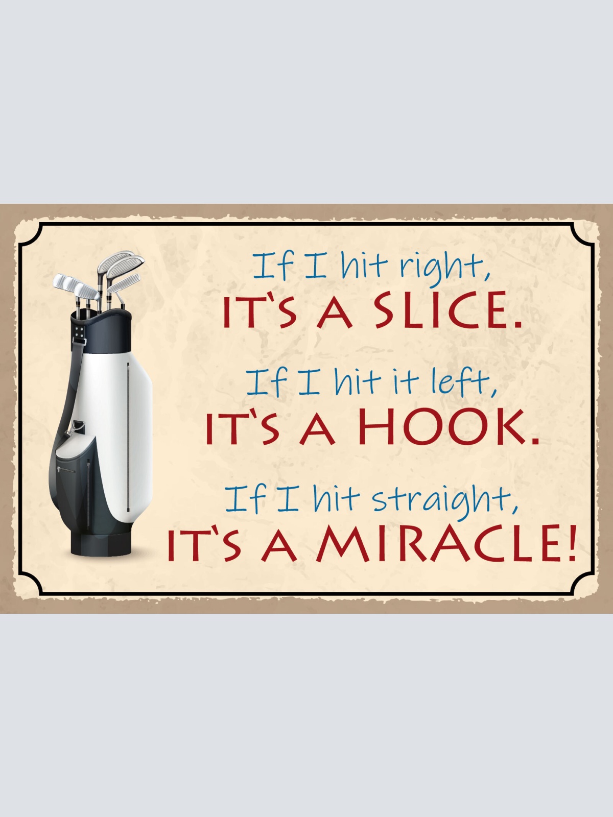 Schild Golf Golfen Schläger Schlag Tasche 12x18 / 20x30 / 30x40 Blech od. Holz