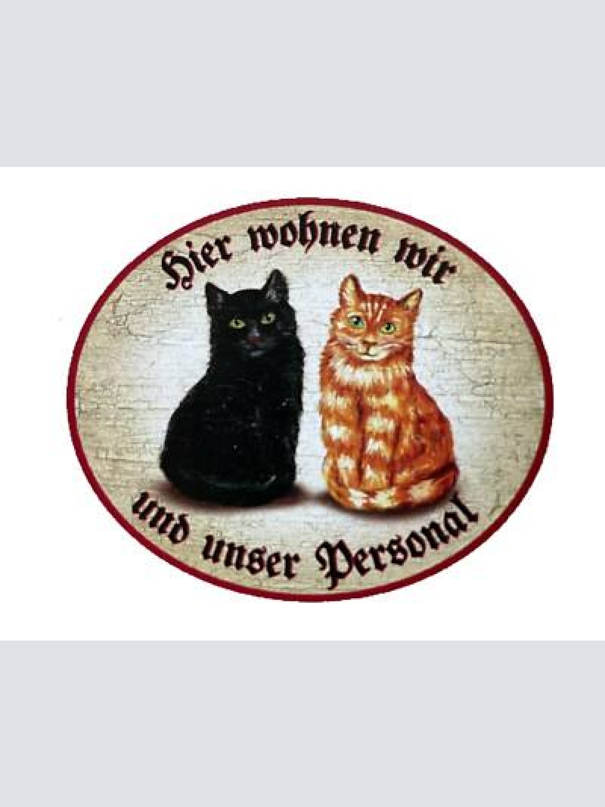 Kuk nostalgie holzschild "hier wohnen wir u.u. personal“ duo katze schwarz rot