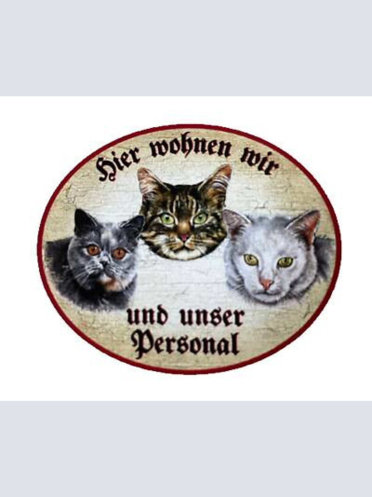 Kuk nostalgie holzschild "hier wohnen wir u.u.personal“ trio katze tabby blau w