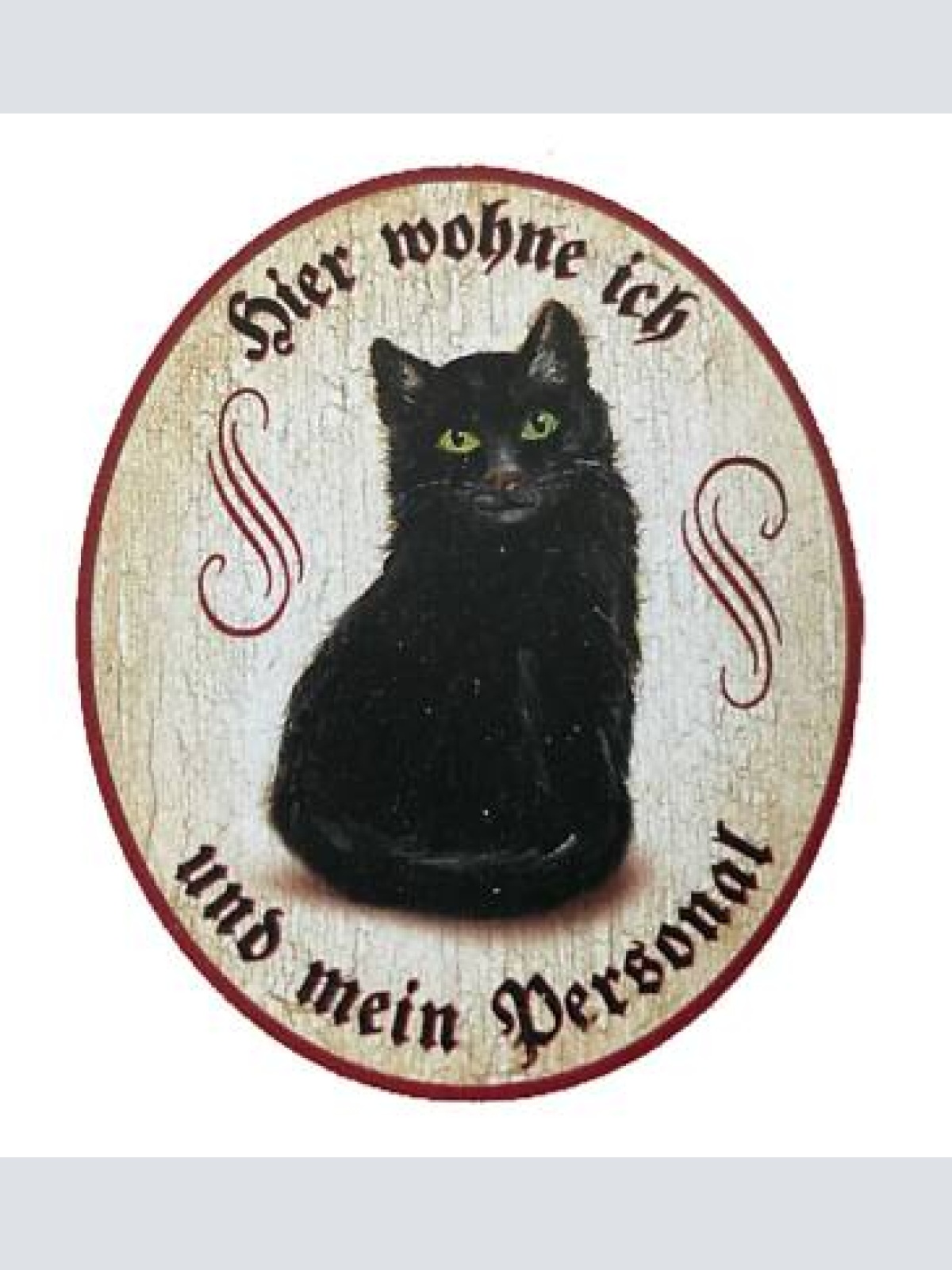Kuk nostalgie holzschild "hier wohne ich und mein personal“ katze schwarz