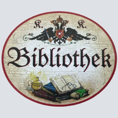 KuK Nostalgie Holzschild “Bibliothek“ Buch Bücher Brille