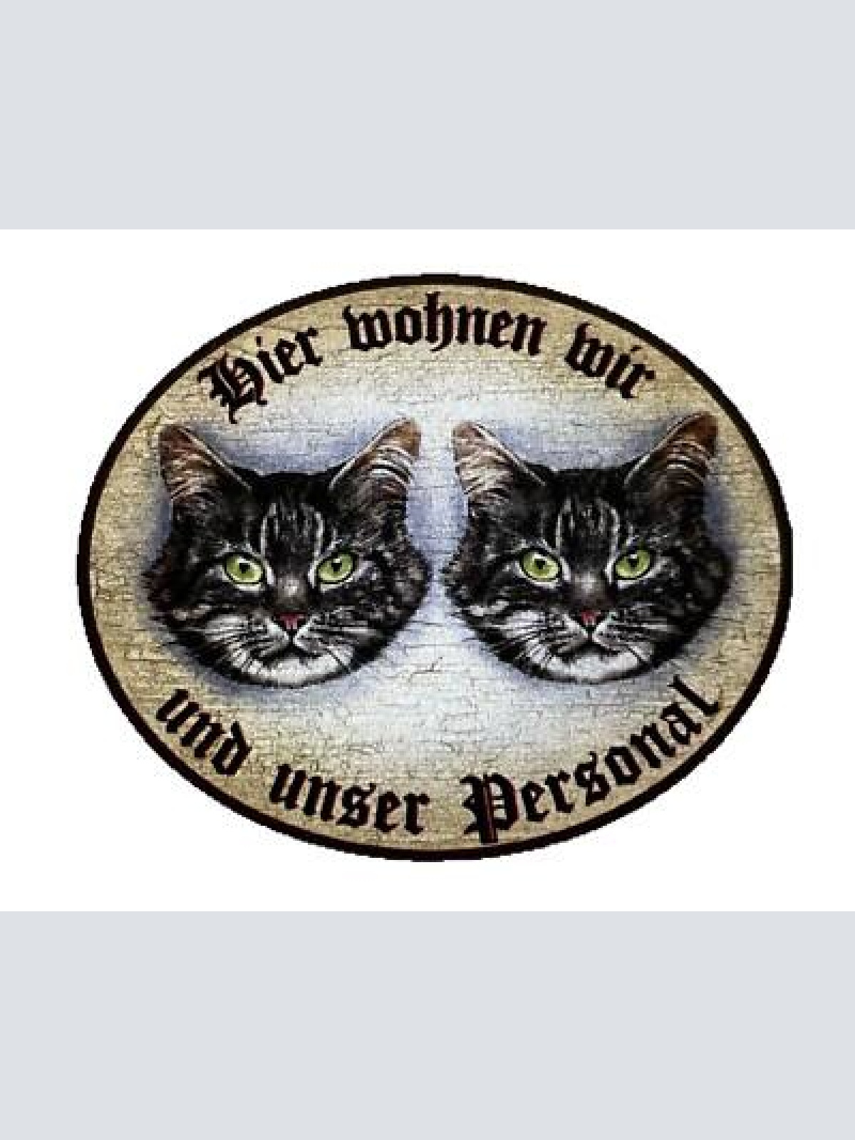 Kuk nostalgie holzschild "hier wohnen wir u.u. personal“ duo katze tabby