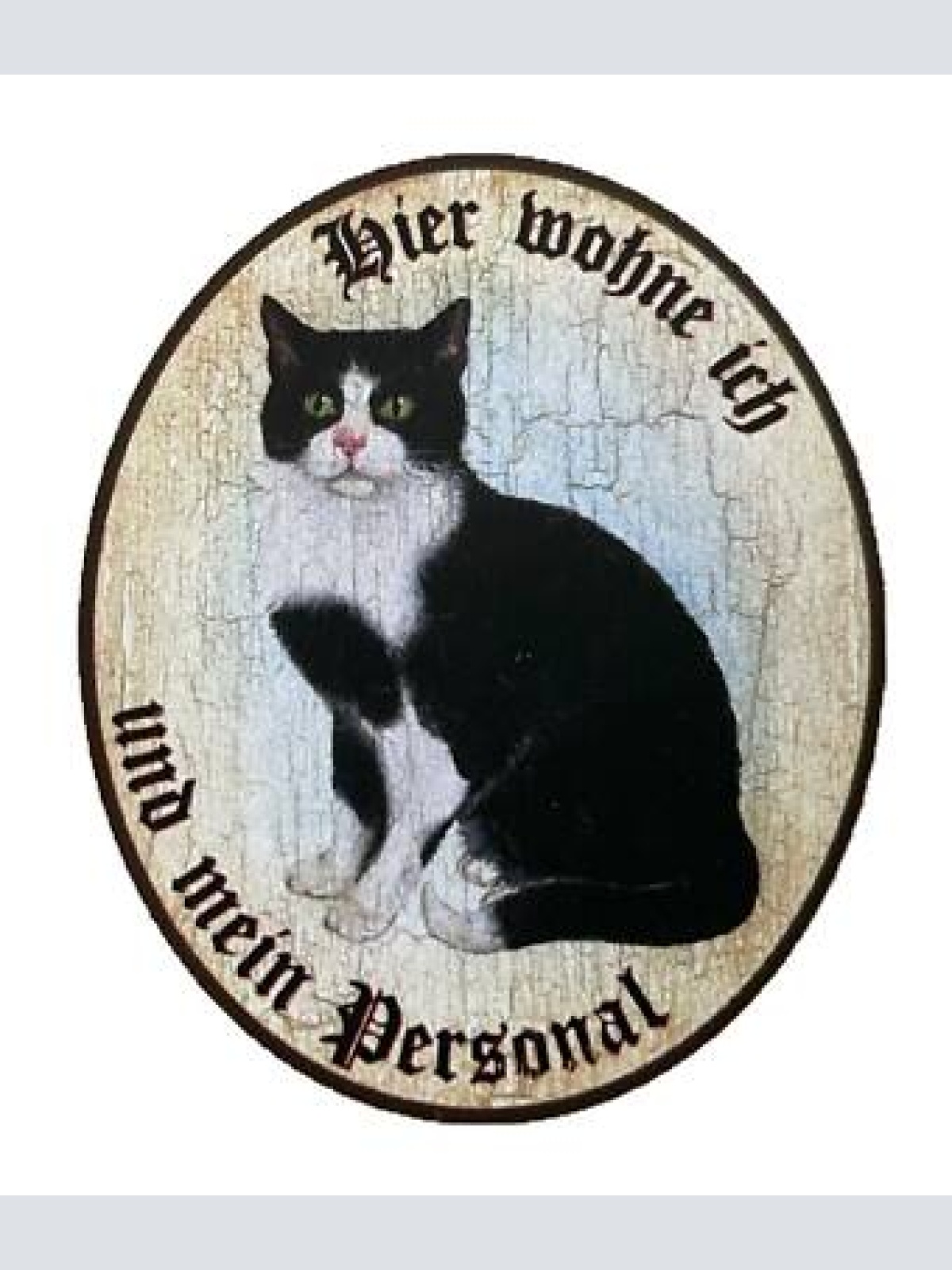 Kuk nostalgie holzschild "hier wohne ich und mein personal“ katze schwarzweiß