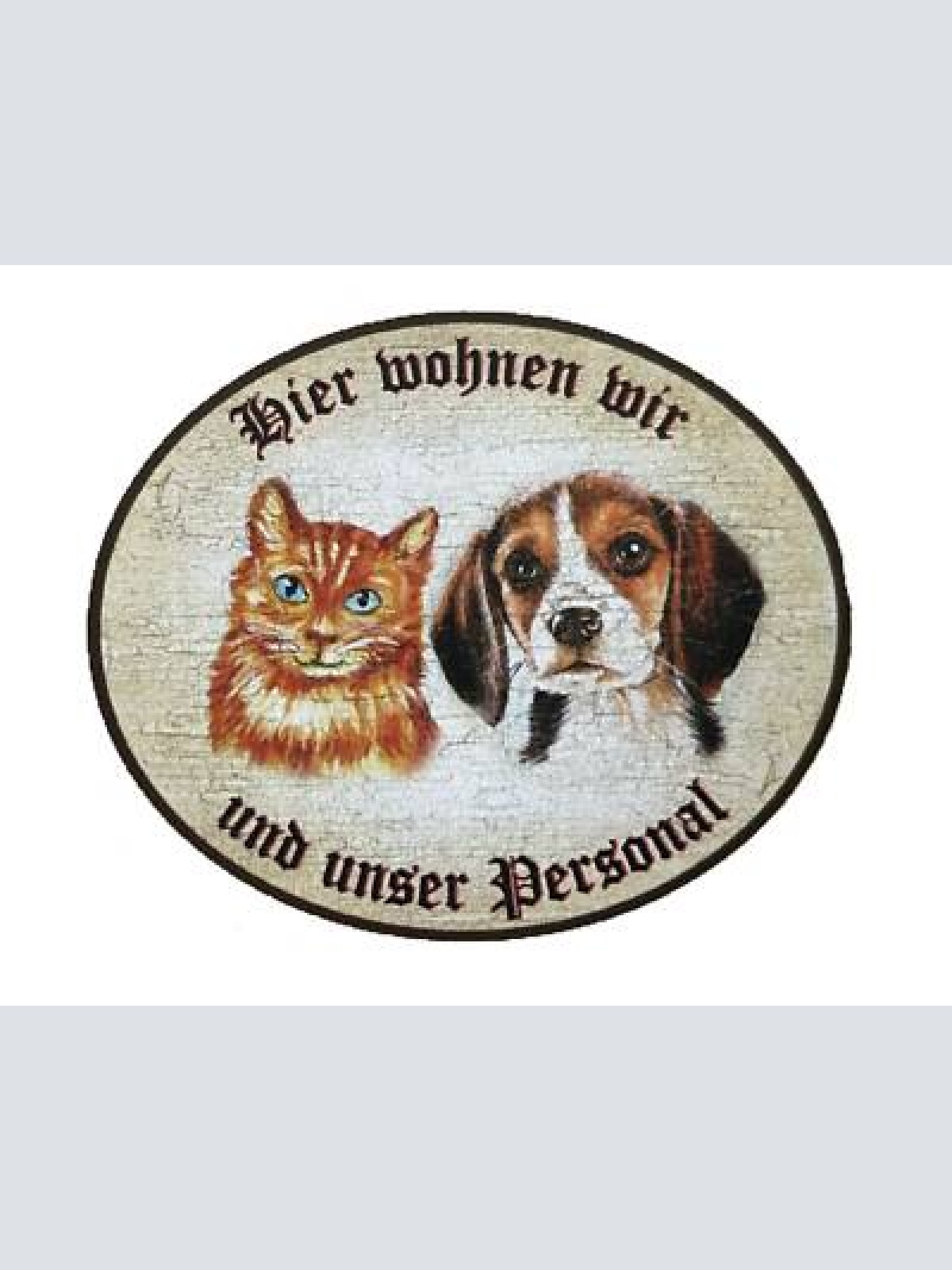 Kuk nostalgie holzschild "hier wohnen wir u.u. personal“  katze hund duo
