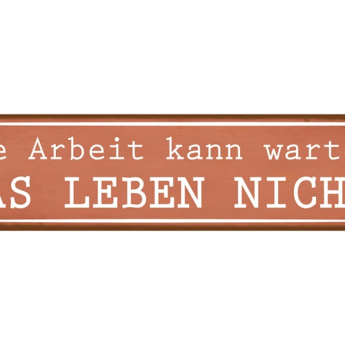 Schild Arbeit Kann Warten Leben Job Freizeit Abenteuer 46 x 10 Blech od. Holz